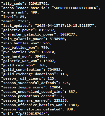 Capture info joueur JSON
