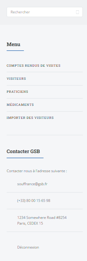 Menu de l'application